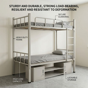 Cama litera doble metálica industrial moderna con gabinetes para dormitorios escolares, hoteles, alojamiento para el personal y sitios de construcción - Product Image 4