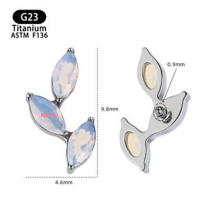 Titanium <b>Opal</b> Inlay <b>Earrings</b> F136 4.6mm Plant Shape <b>Studs</b> For Ear Bone Piercing Jewelry Daily Wear - Product Image 1