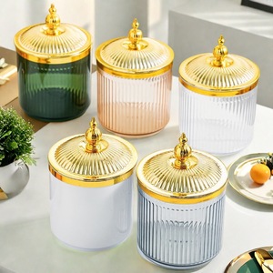 Bocaux de rangement avec couvercles dorés, forme cylindrique, pour salle de bain, cuisine, salon, ensemble de contenants multifonctionnels, taille M - Product Image 5