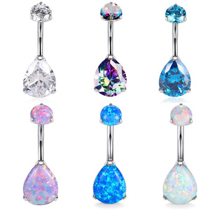 Anneau de nombril en titane en forme de goutte d'eau avec serti à griffes, bijou de nombril pour femme, cadeau, ornement de piercing en forme de U - Product Image 1