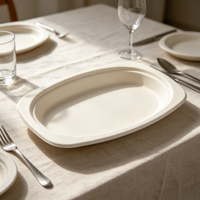 Assiette ovale personnalisable en bagasse OEM ODM, compostable, en canne à sucre, jetable, taille et logo sur mesure pour la restauration en gros