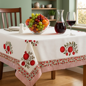 Nappe carrée en coton et lin de luxe, imprimée à la main, motif grenade rouge, lavable, classique, écologique et durable - Product Image 2