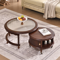 Table basse convertible de style antique français, en bois massif, luxe léger, rétro, salon, table basse ronde modulaire