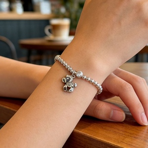 <b>Silver</b> <b>Bead</b> Bracelet 925 Sterling <b>Silver</b> Animal Charm Pearl Women's Gift Jewelry - Product Image 5