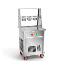 RVS commerciële roerbak ijsmachine, enkelvoudige pan roergebakken yoghurtmachine, mobiele kar met topping tanks