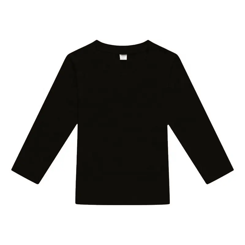 Factory Custom Logo Printing Polyester Cotton Plain Blank Baby Girl Boy Kids Long Sleeve T Shirt Black Boy's T-shirts For Basic