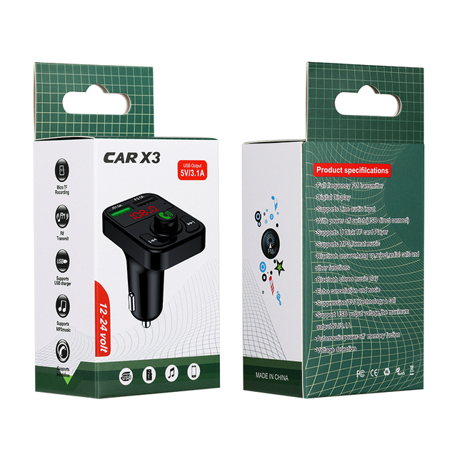 X3 Audio Player BT 5.0 Chip U Disk TF Card Call Support Hands-free FM Modulator FM Transmitter Phone Charger Stock 12-Month