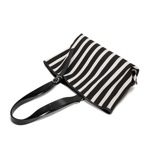 European American Casual <b>Canvas</b> <b>Tote</b> Bag Large Capacity Striped Zipper Women's Shoulder Commuting Beach Polyester All Tanjing - Product Image 3