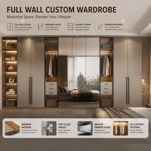 Armoire murale sur mesure du sol au plafond avec portes miroir, éclairage LED, écologique, grand rangement, dressing - Product Image 1
