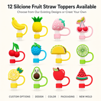 Vente en gros de décorations personnalisées pour pailles de 10 mm pour gobelets, breloques en silicone pour pailles à fruits en vrac, OEM faible MOQ