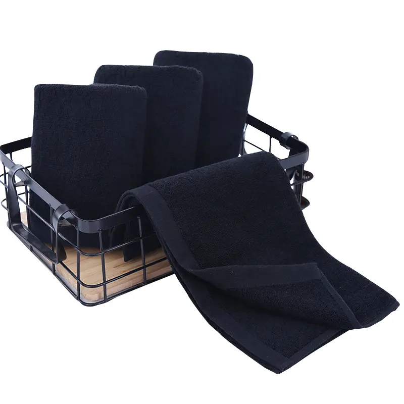 Stocks 100% Cotton Black Hand Towel Face Towel 35*75cm with Custom embroider Logo Customized Package Available