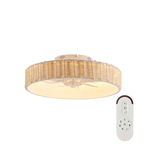 Nordique LED ventilateur de plafond moderne télécommande intelligente bambou tissé <span class=keywords><strong>abat</strong></span>-<span class=keywords><strong>jour</strong></span> trois couleurs gradation application Mobile pour décor de chambre - Product Image 2