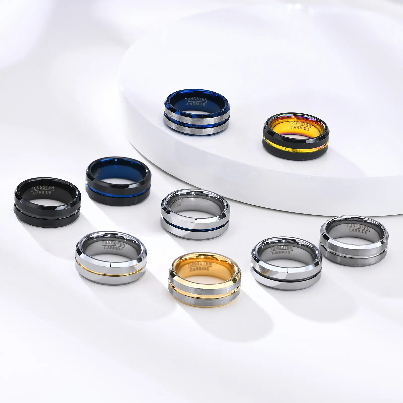 Wholesale Newest Design Jewelry Index Finger Ring 8Mm Open Bottle Tungsten Steel Blue Ring Trendy Men'S Ring