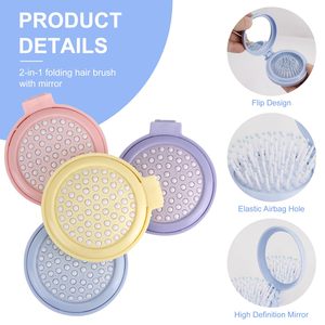Factory Wholesale Compact Foldable Cushion Portable Comfortable Children's Mirror Comb Hair Styling Tools Massage - Product Image 3
