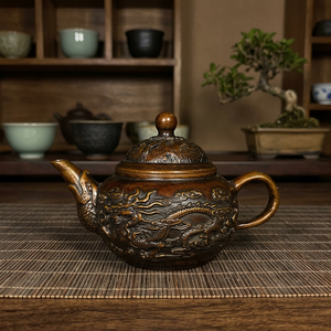 Oriental Metal Tea <b>Pot</b> With Dragon Design And <b>Lid</b> For Traditional Tea Serving - Product Image 4