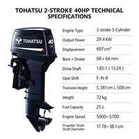 Moteur hors-bord Tohatsu M50D2 M40D2 50HP 40HP 2 temps multicylindre refroidi par eau pour bateau et navire