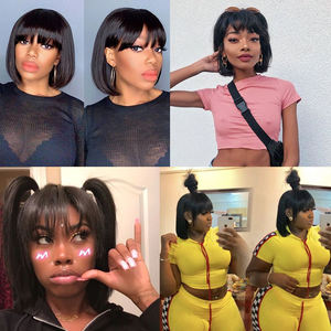 Joedir Summer Break Sale 100% Perruques de cheveux humains brésiliens Remy à double tirage Perruques courtes et droites Bob avec franges aériennes - Product Image 6