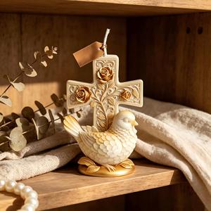Moule en silicone motif croix, colombe et rose, facile à démouler, multi-usage pour gâteaux DIY, bijoux faits main en pierre dorée, bougies d'aromathérapie - Product Image 1