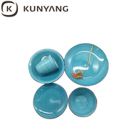 Ensemble tasse à café et soucoupe en céramique à rayures ondulées turquoise, personnalisable ODM/OEM avec logo et couleur, sans plomb, compatible micro-ondes, vaisselle en céramique