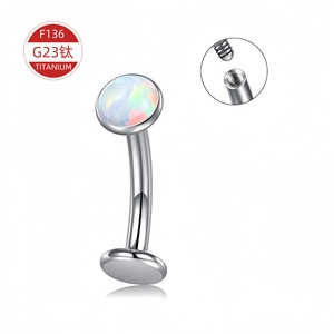 G23 <b>Titanium</b> Opal Navel <b>Stud</b> Steel White Bezel Setting Unisex Body Jewelry - Product Image 1