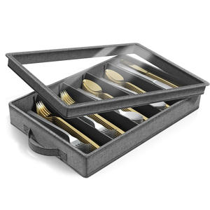 Caja de almacenamiento de vajilla de tela mejorada plegable con tapa transparente, contenedor a prueba de polvo para utensilios de cocina, caja de almacenamiento - Product Image 1