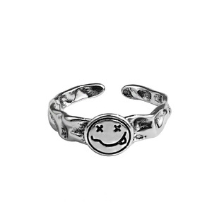 แหวนหน้ายิ้มแนววินเทจแหวนคู่รักชุบเงินแบบไทยปรับได้เครื่องประดับแฟชั่น - Product Image 5