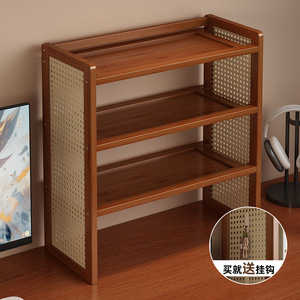 Étagère de bureau Bamboo In The Wind à 3 niveaux, support de rangement multi-niveaux en bambou pour livres, organisation de l'espace de travail - Product Image 1