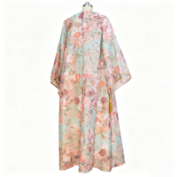 Abaya musulmane élégante et haut de gamme en mousseline imprimée brodée à pompons, coupe droite, style naturel et romantique pour adultes