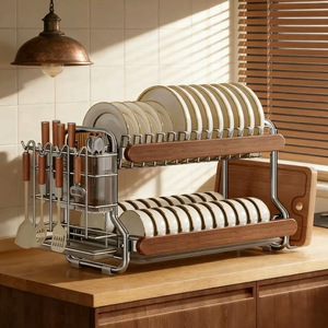 Escurridor de Platos de Acero Inoxidable Estilo Mid-Century, Organizador Multifuncional para Cubiertos y Platos, para la Cocina del Hogar - Product Image 1
