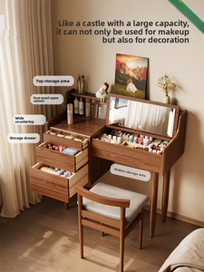طاولة تسريح ومكياج متعددة الوظائف من الخشب الصلب للغرف الصغيرة بتصميم عصري بسيط - Product Image 5