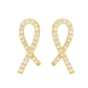 Orecchini a Perno con Nastro Dorato e Cristalli, Incastonatura a Canale, Placcati in Oro 18K, Lussuosi per Uso Quotidiano Femminile - Product Image 4