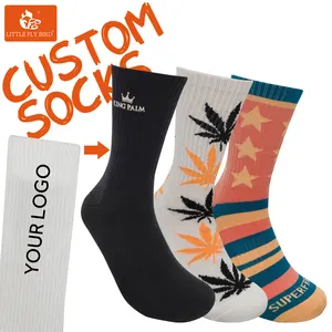 OEM progetta la tua fantasia novità ricamo calzino uomo modello Logo Chaussettes personalizza calzini in cotone Unisex con Logo dell'equipaggio