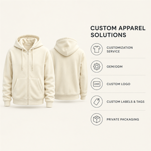 Custom <b>Cream</b> Zip Up Hoodie For <b>Women</b> Plain Dyed Cotton Blend Knitted Full Sleeve Autumn <b>Fleece</b> Sweatshirt - Product Image 1