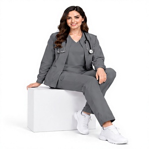 Ensemble de 3 pièces d'uniformes médicaux respirants grande taille avec veste assortie pour médecins, infirmières, pharmacie et hôpital - Product Image 1
