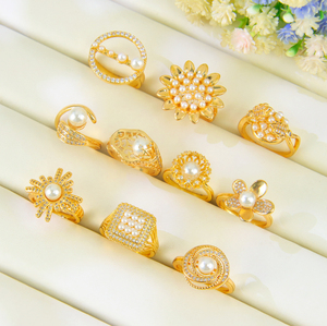 Anillos de Perlas Vintage de Dubái para Mujer, Elegantes Anillos de Compromiso de Moda Chapados en Oro de 21k, Joyería Clásica para Fiesta - Product Image 2