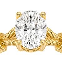 Bague de fiançailles personnalisée en or massif 18 carats avec diamant ovale de 2 carats certifié IGI, cultivé en laboratoire, et bande tressée à nœuds
