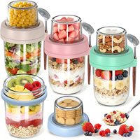 Yongli Overnight Oats-potten met lepel & deksel, luchtdichte, lekvrije maaltijdvoorbereidingscontainer, droge & natte scheiding voor ontbijtgranen