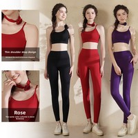 Ensemble de sport et fitness pour le yoga, effet seconde peau, sculptant, dos élégant, motif floral, soutien-gorge une pièce avec coussinets, pour Pilates, hiver et entraînement quotidien