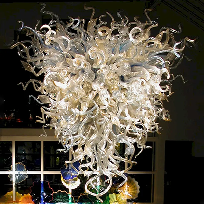 Çağdaş bej avizeler Modern kolye lambaları parlaklık LED ışıkları 40 48 inç el üflemeli cam avize asılı lamba