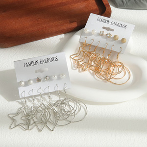 Pendientes de Moda, Geométricos, Estrella, Círculo, Aleación, Perlas, Diamantes, 6 Pares, Juego de Joyería para Aniversario - Product Image 2