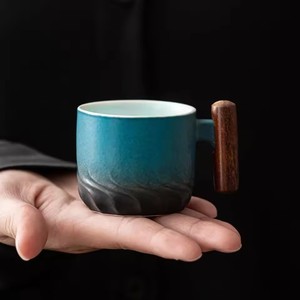 Mug à café rétro en céramique fait à la main de 80 ml avec poignée en bois, tasse à eau de bureau, mug à thé avec filtre, cadeau d'anniversaire sublime, vaisselle, tasses à lait - Product Image 2