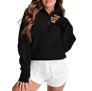 Fast Shipping Wholesale Custom Blank Fall Women Clothes Zip up Ribbed Sleeve High Quality Sweatshirt Women