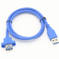 Câble d'extension USB 3.0 AM AF à montage sur panneau, verrouillage à vis, charge rapide 3A, âme en cuivre, isolation PVC/PTFE/Nylon, CE ROHS, longueur personnalisée
