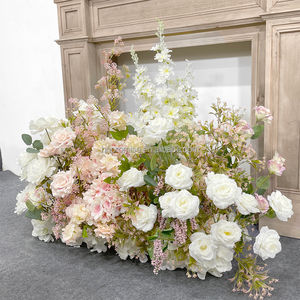 صف زهور اصطناعية من الورد الأبيض والهيدرانجيا الوردية والنباتات الخضراء، الأكثر مبيعًا، لتزيين المراكز التجارية وحفلات الزفاف والمناسبات - Product Image 2