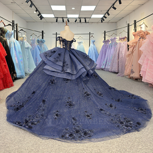 ชุดเดรสงาน Quinceanera รุ่น Dy20259 แบบเปิดไหล่ทรงบอลกาวน์ ผ้าชีฟองประดับappliqué สีน้ำเงินกรมท่า สำหรับสาวๆ สไตล์เจ้าหญิง ชุดราตรีออกงาน - Product Image 4