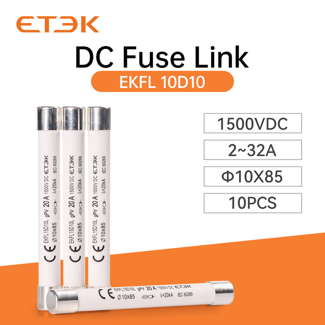 ETEK Low Price 10x85mm PV Solar Ceramic DC Fuse Link 1500vdc 15-25A Midget Pv Fuse Fast Blow Ceramic Fuse for Circuit protection