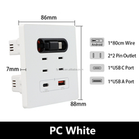 20W-Typ C USB-Buchse Multifunktion ales Power Wall Panel mit einziehbarem Ladekabel AC-Steckdose 16A Nennstrom-Steckdosen leiste