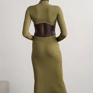 <span class=keywords><strong>Vestido</strong></span> de punto elegante de cuello alto y <span class=keywords><strong>manga</strong></span> <span class=keywords><strong>larga</strong></span> acanalado oversize para mujer, casual con <span class=keywords><strong>espalda</strong></span> <span class=keywords><strong>descubierta</strong></span> para invierno, venta al por mayor, fabricante personalizado - Product Image 2