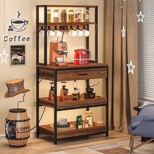 Étagère de <span class=keywords><strong>boulanger</strong></span> standard en MDF marron moderne avec tiroir compatible avec micro-ondes, étagère de cuisine à 5 niveaux - Product Image 6