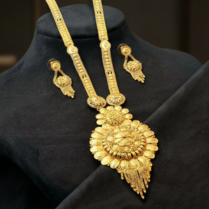 Juego de Collares Largos de Oro Micronizado de 14K, 18K y 24K al por Mayor, Diseño Floral Tradicional, Juego de Joyería de Latón Micronizado - Product Image 1